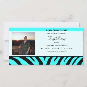Graduation Aqua Zebra Photo Card