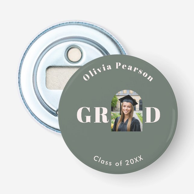 Graduation Arch Photo Sage Green Grad Party Favor Bottle Opener (Front)