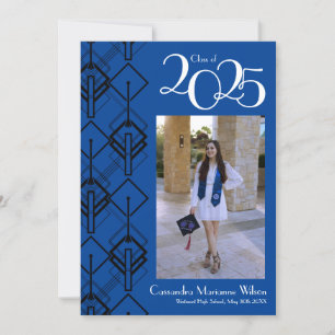 Graduation Art Deco Black Blue Announcement