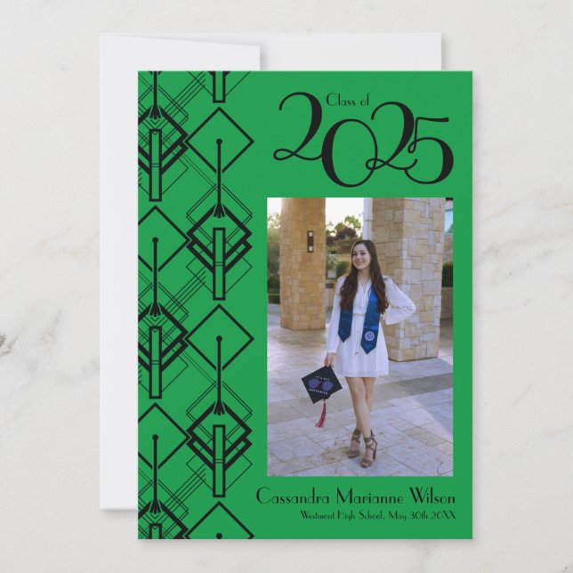 Graduation Art Deco Black Red Announcement (Front)