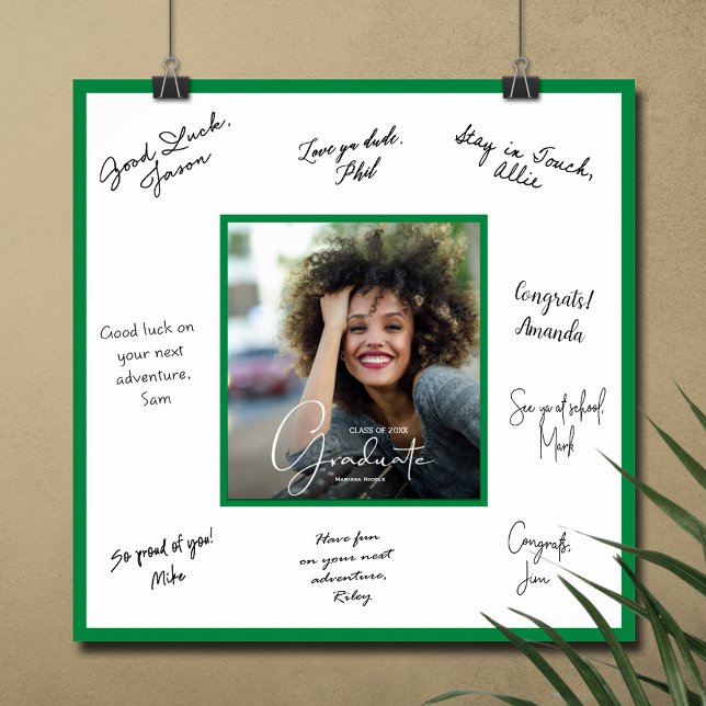 Graduation Autograph Green Border Poster (Graduation autograph poster with your photo and green border, INSTANT DOWNLOAD and/or PRINTED)