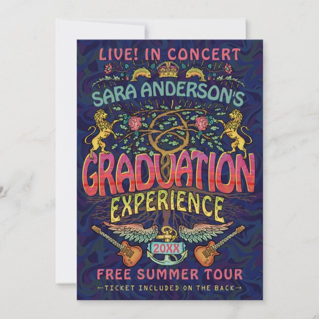 Graduation Band Retro 70s Concert Ticket Theme Invitation (Front)