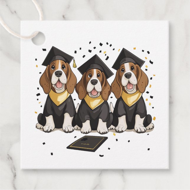 Graduation Basset Hound Dogs Favour Tags (Front)