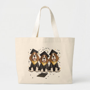 Graduation Basset Hound Dogs Large Tote Bag