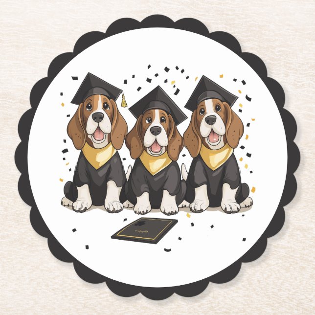 Graduation Basset Hound Dogs Paper Coaster (Front)