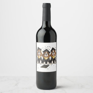 Graduation Basset Hound Dogs Wine Label