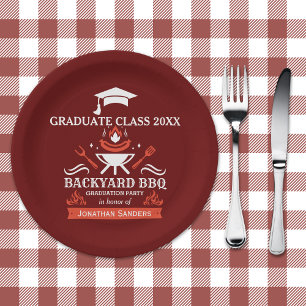 Graduation BBQ Backyard Party Red Color Paper Plate