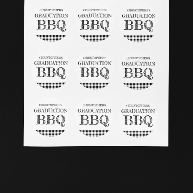 Graduation BBQ Gingham Classic Round Sticker (Creator Uploaded)