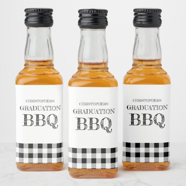 Graduation BBQ Gingham Liquor Bottle Label (Bottles)