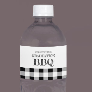 Graduation BBQ Gingham Water Bottle Label