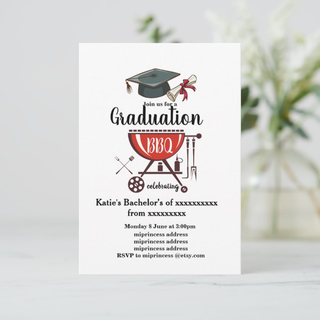 Graduation BBQ invitation, grad party Invitation (Standing Front)