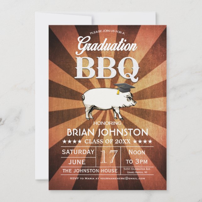 Graduation BBQ Invitations (Gold) (Front)
