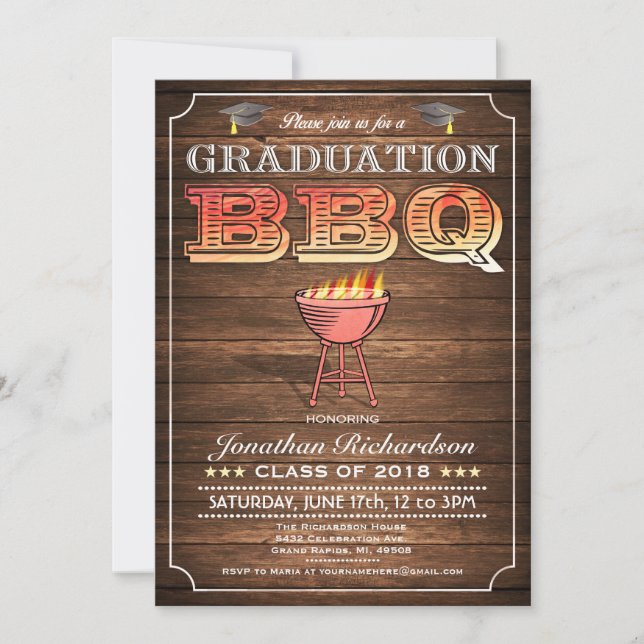 Graduation BBQ Invitations (Grill & Wood) (Front)