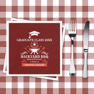 Graduation BBQ Party Backyard Red Background Napkin