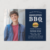 Graduation BBQ Party Blue White Stripe Invitation 