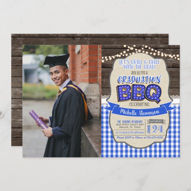 Graduation BBQ Party Invitation - Grill & Chill GP (Front/Back)