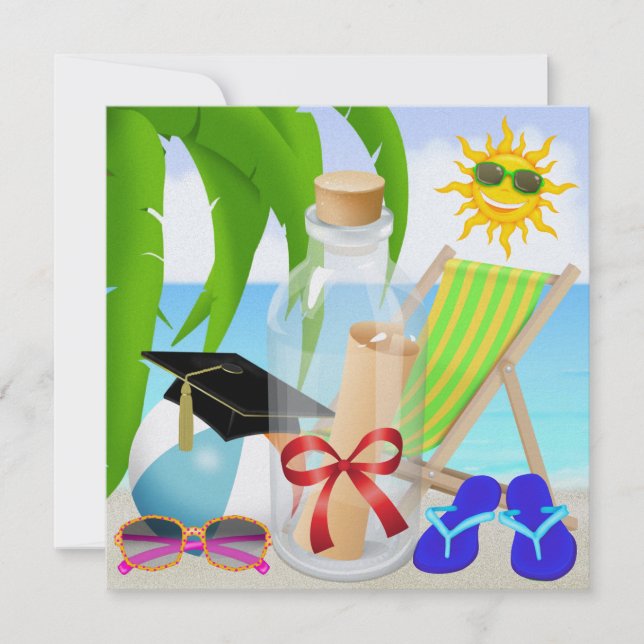 Graduation Beach Party - Invitation in a Bottle - (Front)
