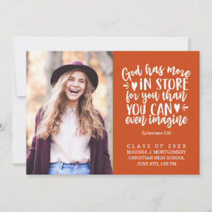 Graduation Bible Verse Photo White Script Orange Announcement