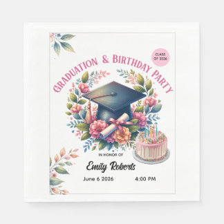 Graduation & Birthday Floral Double Celebration Napkin