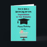 Graduation & Birthday Same Day for Girl Card<br><div class="desc">Graduation and birthday celebration on the same day for a girl. The design is a green teal dotted design with a cap, and a birthday cake. Thanks to the Hungryjpeg and Creative Fabrica for some of the elements in the design. The words on the inside of the card can be...</div>