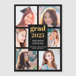 Graduation Black 6 Photo Collage Gold White Script