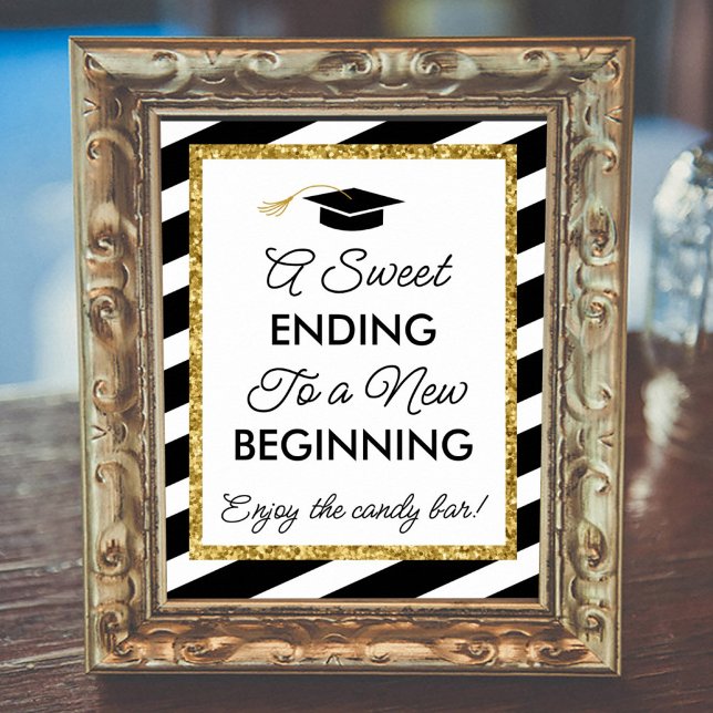 Graduation Black and Gold Glitter Candy Bar Sign (Creator Uploaded)