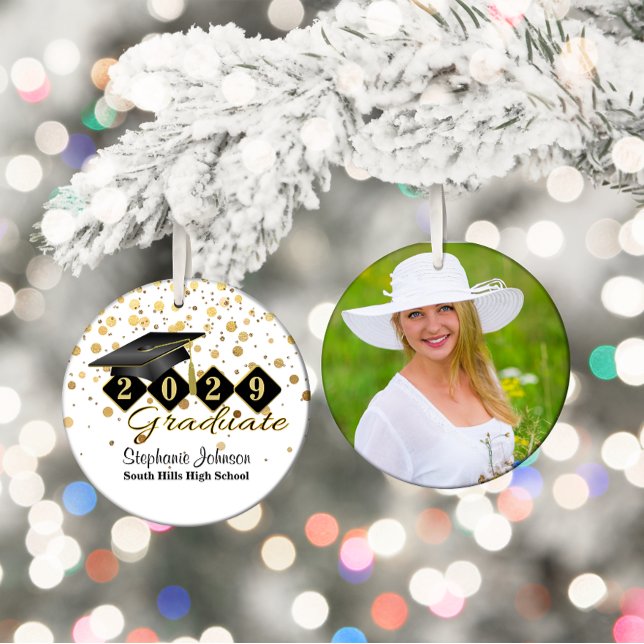 Graduation Black and Gold Photo Ceramic Tree Decoration (Graduation Black and Gold Photo Ceramic Ornament)