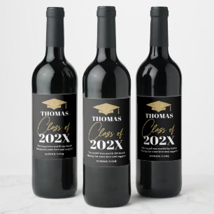 Graduation black and gold wine label