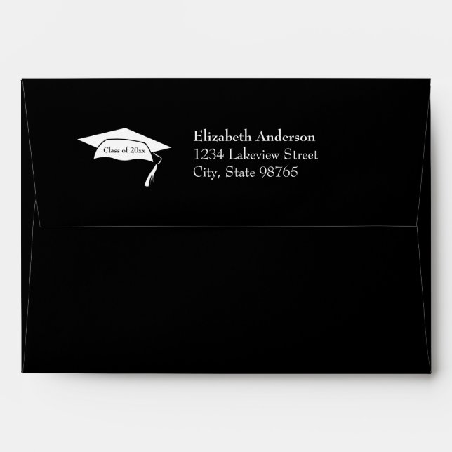 Graduation Black and White Grad's Cap Name Address Envelope (Back (Top Flap))