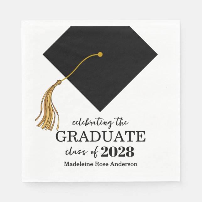 Graduation Black Cap And Tassel Photo Open House  Napkin (Front)