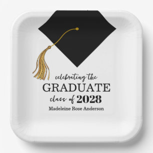Graduation Black Cap And Tassel Photo Open House Paper Plate