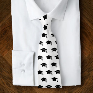 Graduation Black Cap Icon Pattern White Keepsake Tie