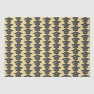 Graduation Black Cap on Gold Background  Tissue Paper