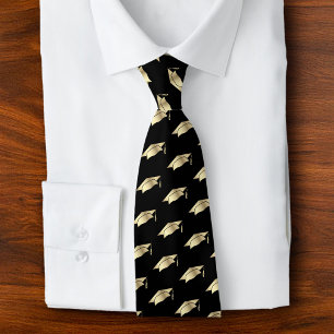 Graduation Black Gold Foil Cap Icon Pattern Bold Tie