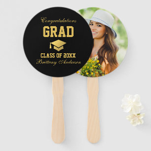 Graduation Black Gold Graduate Photo Hand Fan