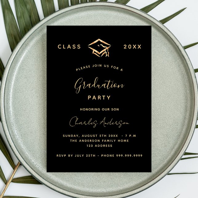 Graduation black gold minimalist 2025 invitation postcard (Creator Uploaded)