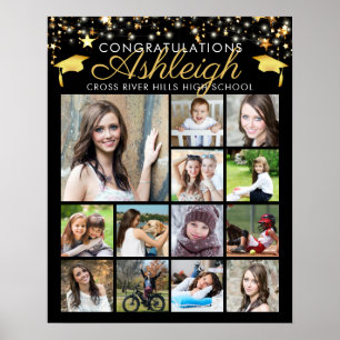 Graduation Black Gold Script 15 Photo Collage Poster