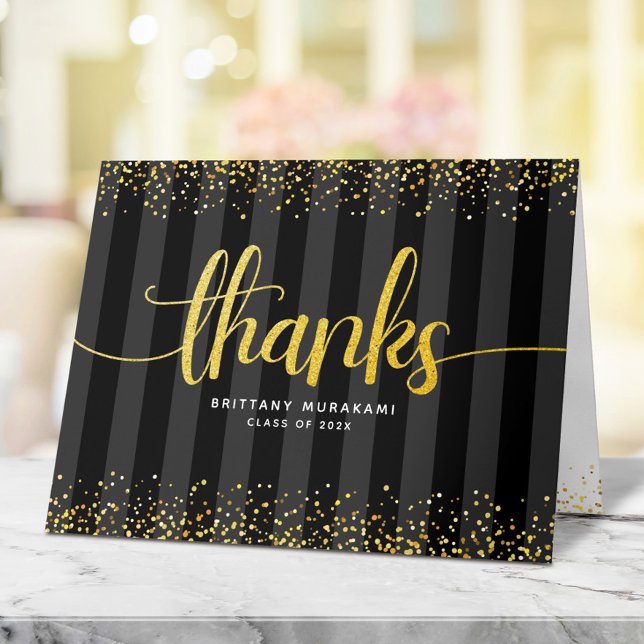 Graduation black gold script calligraphy chic glam thank you card (Creator Uploaded)