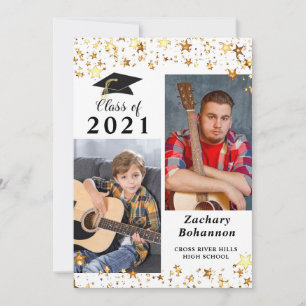 Graduation Black Gold Stars Photo Announcement