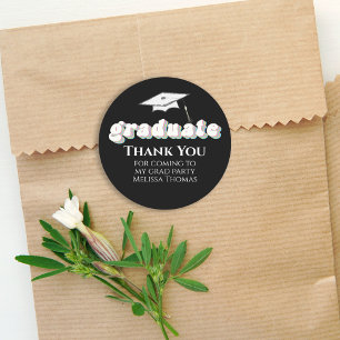 Graduation Black Graduate Retro Typography Simple Classic Round Sticker