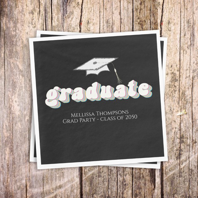 Graduation Black Graduate Retro Typography Simple Napkin (Creator Uploaded)