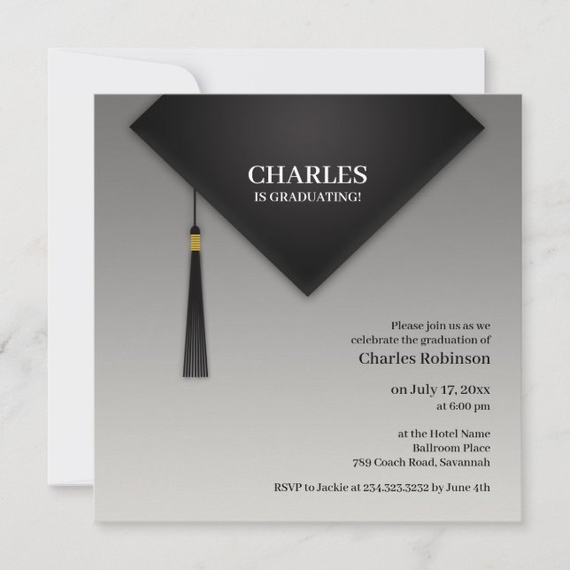 Graduation Black Hat Invitation (Front)