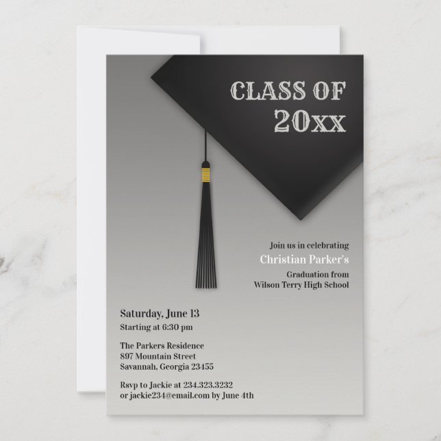 Graduation Black Hat Invitation (Front)