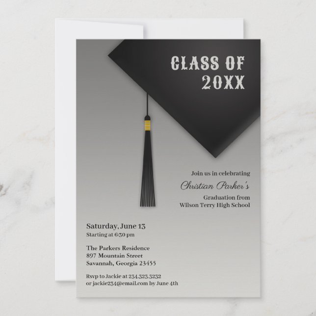 Graduation Black Hat Invitation (Front)