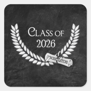Graduation Black Leather 2026 Laurel and Diploma Square Sticker