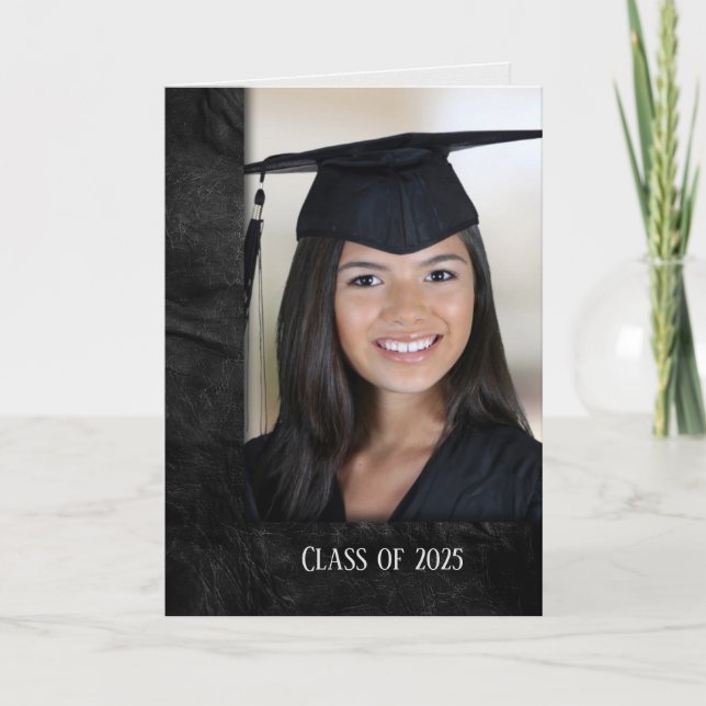 Graduation black leather photo frame invitation (Front)