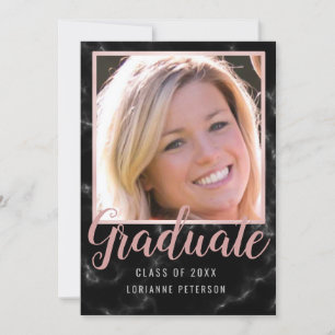 Graduation Black Marble Rose Script Photo Announcement