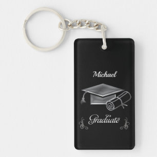 Graduation Black & Silver, Cap & Diploma Key Ring