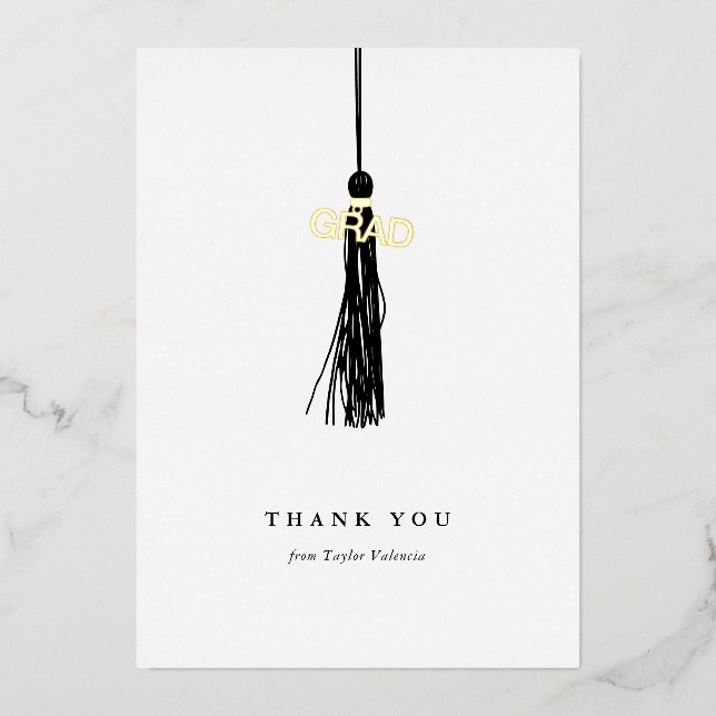 Graduation Black Tassel Thank You Gold (Front)