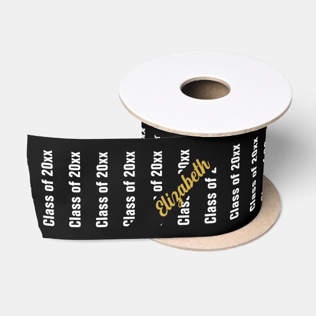 Graduation Black White and Gold Graduate's Name Satin Ribbon (Spool)